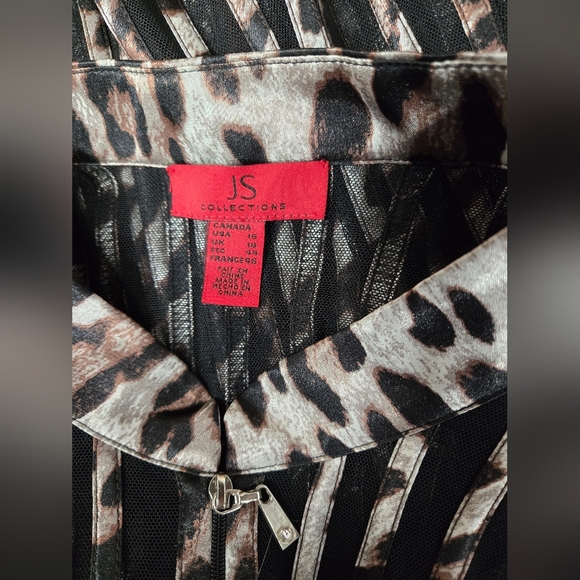 JS Collections 16 Sheer Striped Zipper Down Top Elastic Sleeve Ends Animal Print - Picture 5 of 7